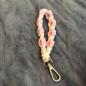 Pink and Cream Braided Keychain